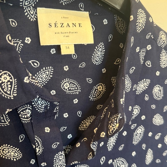 Sezane Pierro Shirt Bandana Blue - Size 2 - Picture 2 of 3